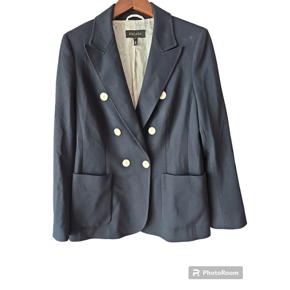 Escada Navy Blue Double Breasted BEVEN Viscose Blend Blazer Size 42 YJ01 - Picture 3 of 9